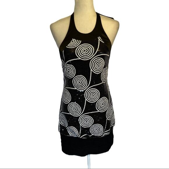 Cache Y2K Glam 90's Black White Sequin Mini Cocktail Party Dress Size 2 - Picture 2 of 10